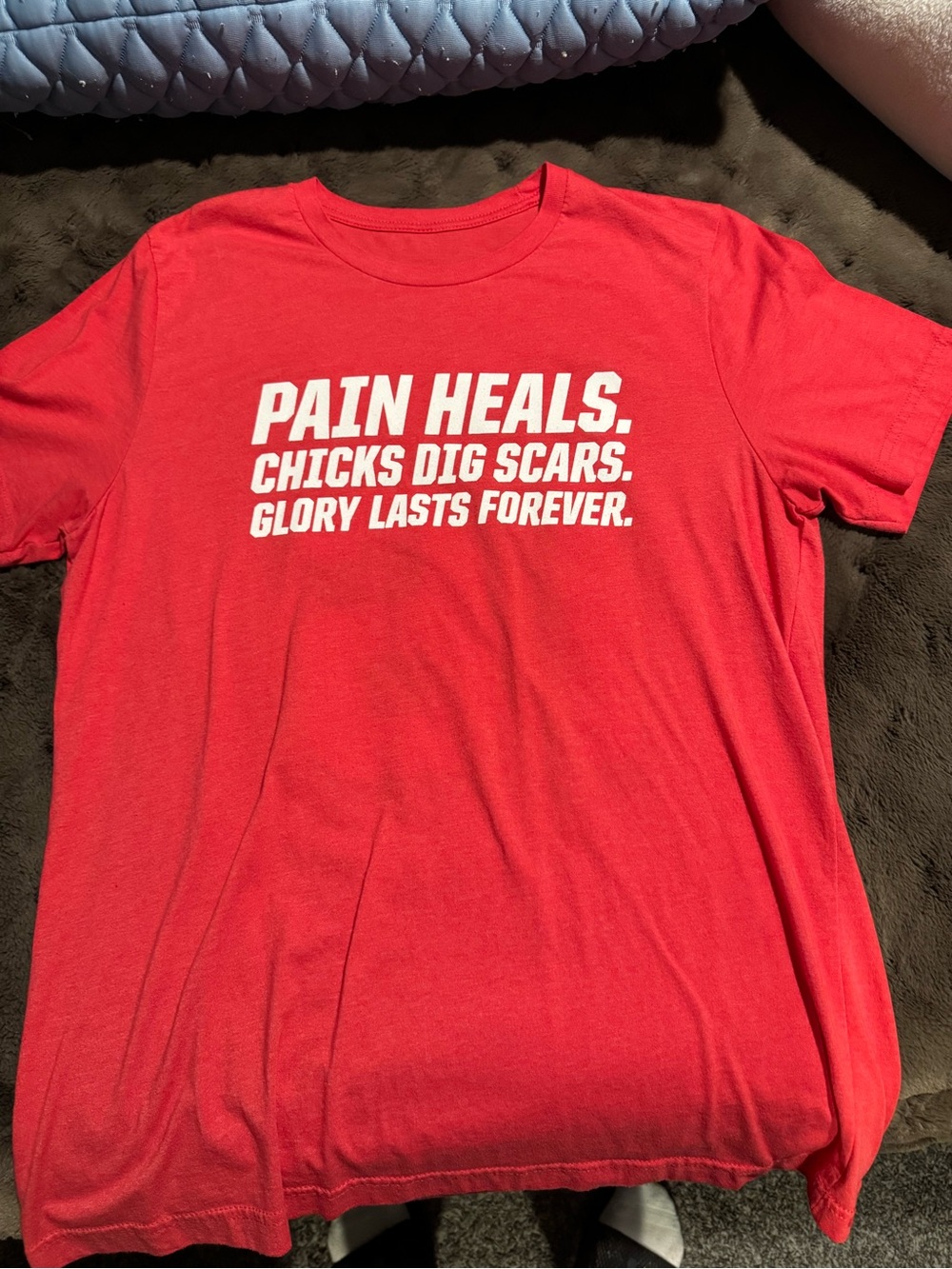 Men's Red Short-Sleeve Graphic Tee with Bold Motivational Text